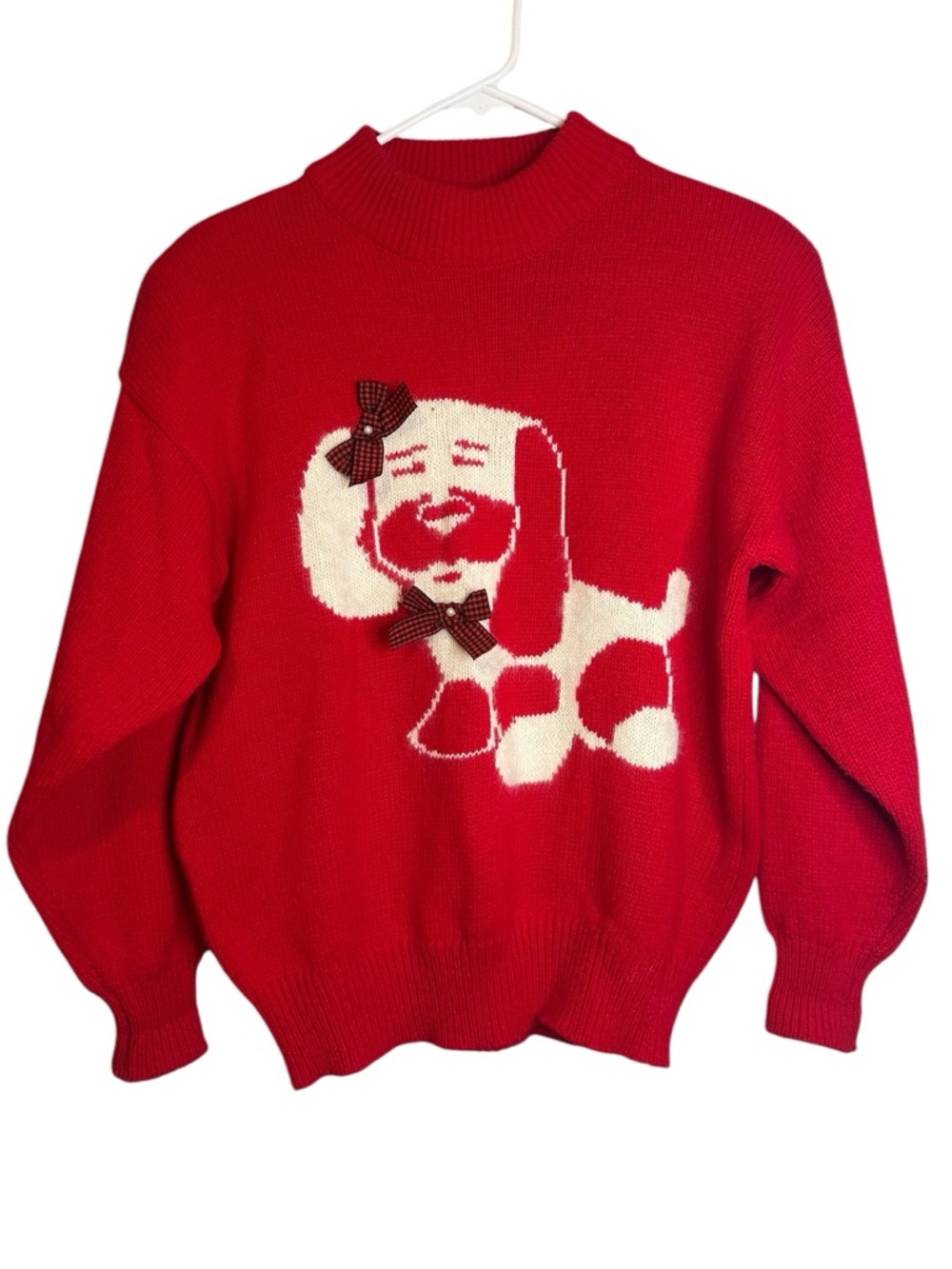 Vintage Adell Barre Red Sweater Dog Graphic High Neck Sweater Angora Blend Large